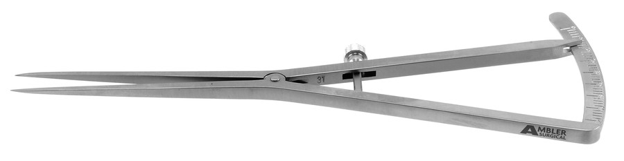 Castroviejo surgical caliper — 7 in, straight tips, 0-40mm (1.0mm increments), thumb-screw tension (Ambler Surgical 14-120)