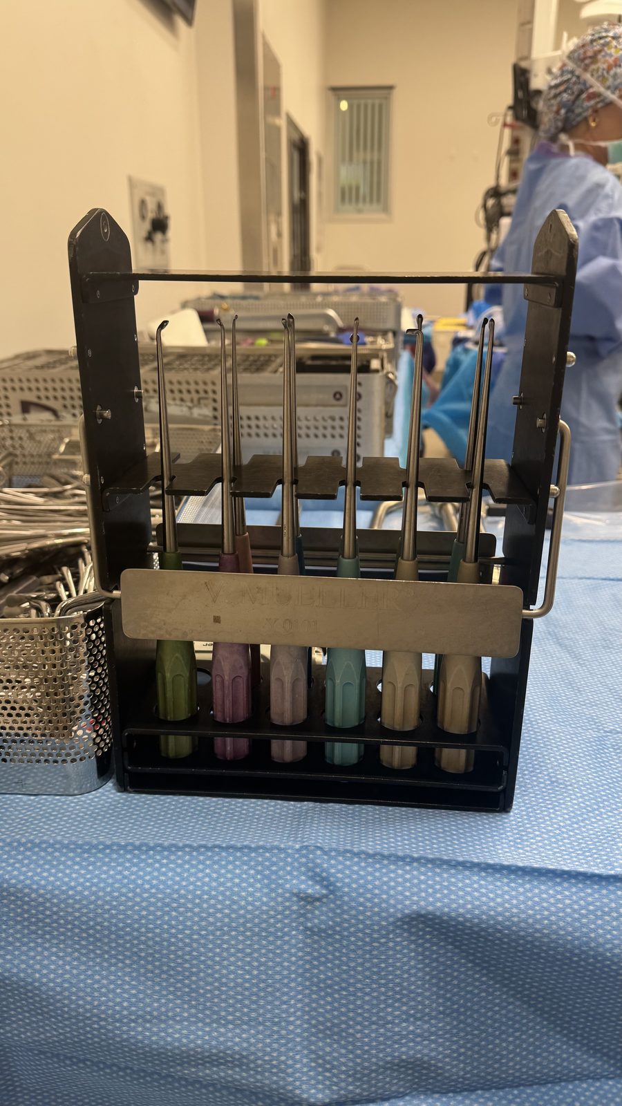 Chroma-Line curettes — color-coded rack