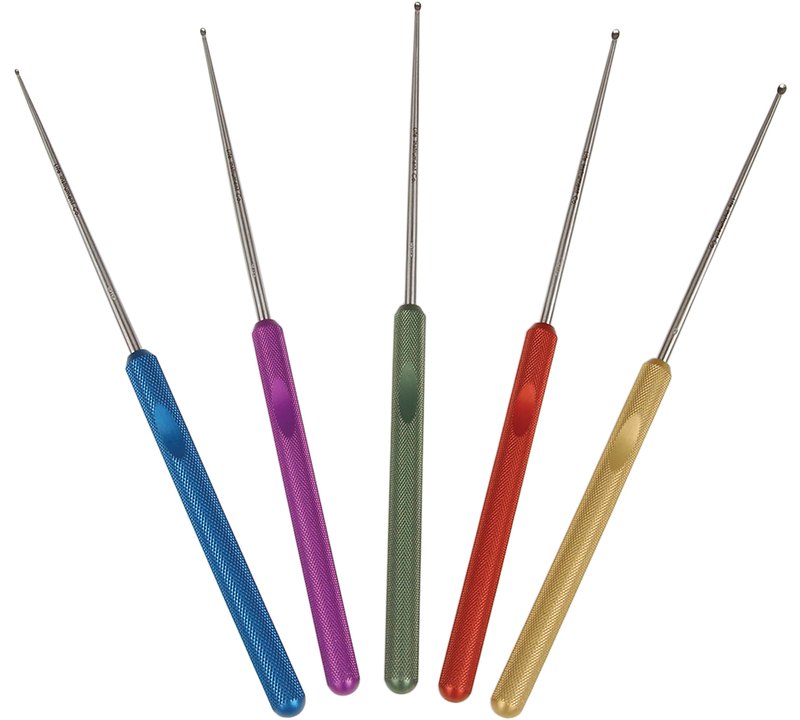 Life Instruments Micro Rainbow curettes — color-coded set (Blue 6/0, Purple 4/0, Green 3/0, Red 2/0, Gold 0)